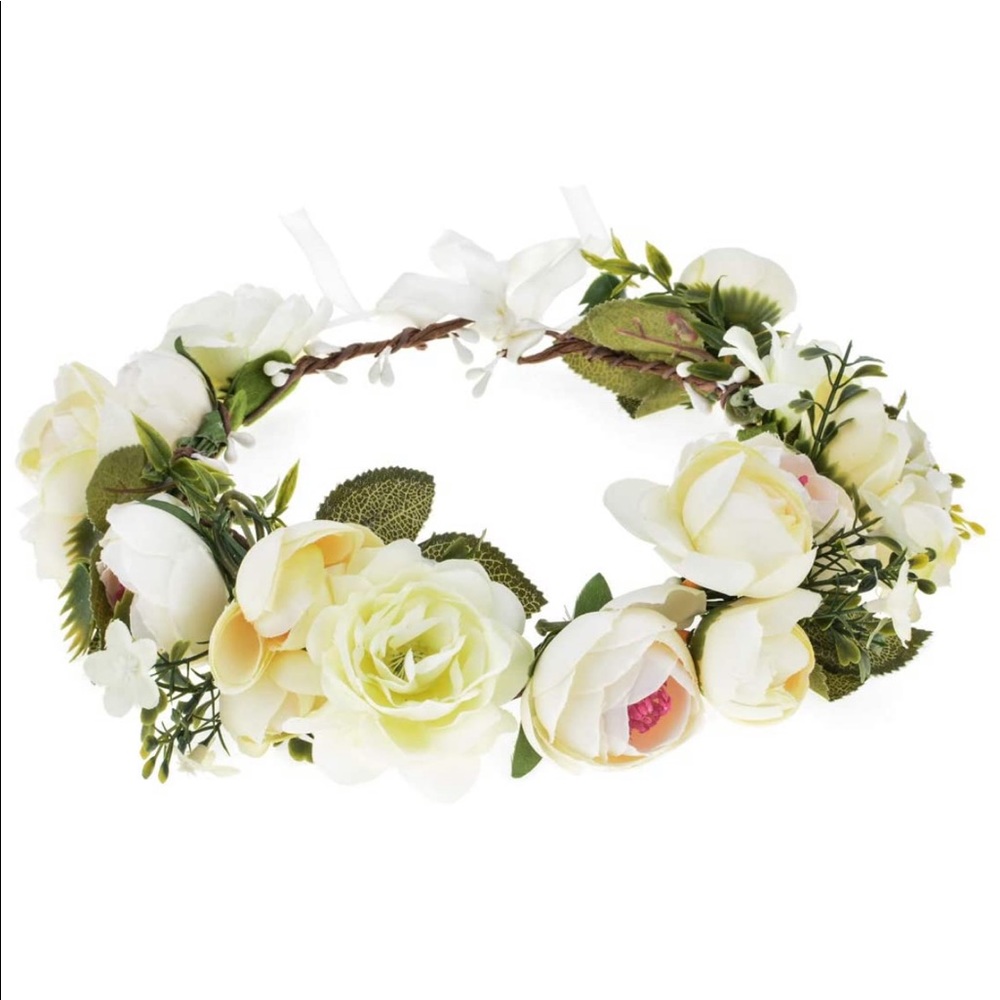 Floral Crown Wreath Headband w/ Adjustable Ribbon